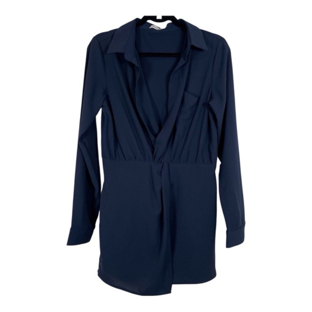 Essue Size M Classy Elegant Minimalist Navy Long Sleeve Wrap Front Romper